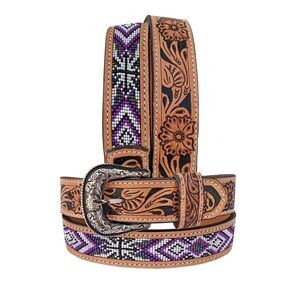 6576 Western Beaded Belts For Young Adults Tooled Leather Heavy Duty Beaded